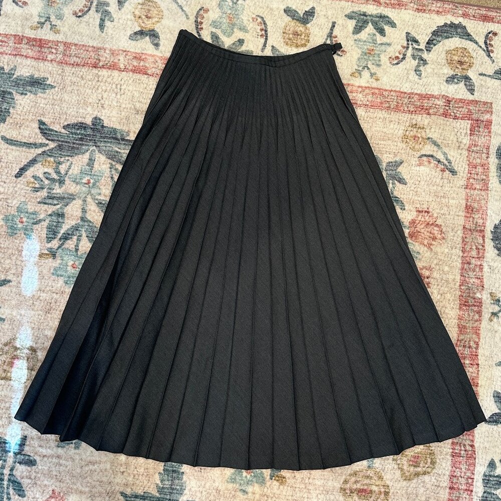 Issey Miyake Wool Pleated Grey Midi Skirt